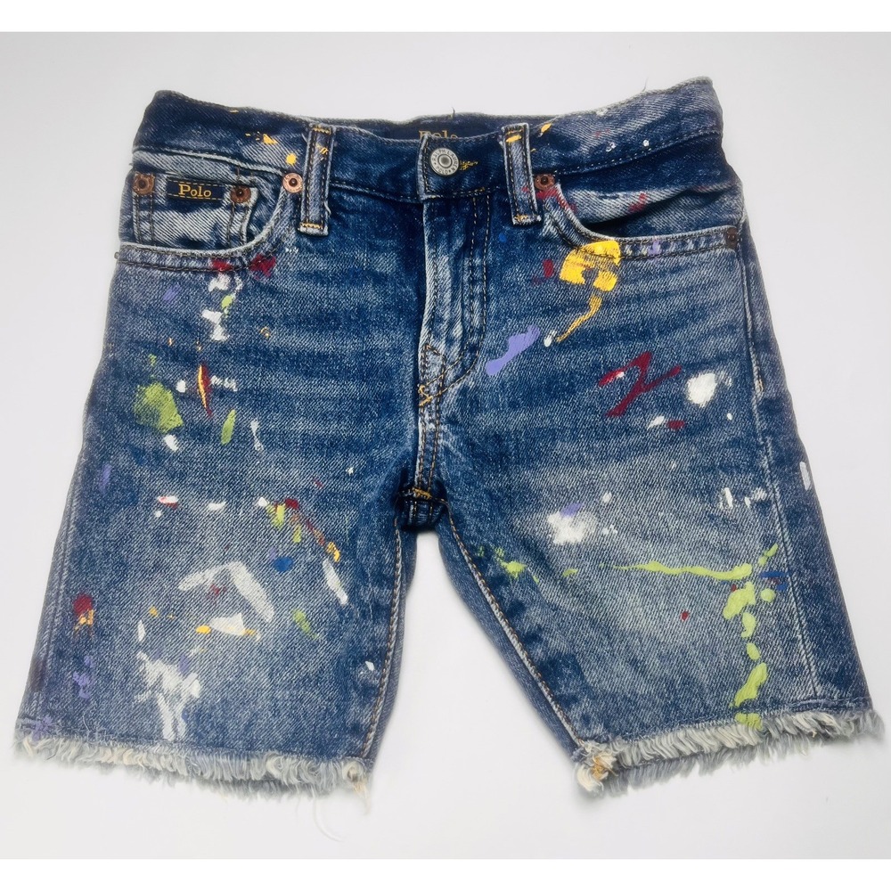 POLO RALPH LAUREN $55 Boys Paint-Splatter Sullivan Slim Denim Shorts Sz 3/3T